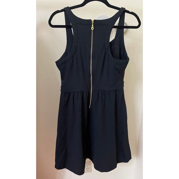 Cynthia Rowley Women Dress Sz 10 Black Stretch Pockets Skater Racerback FitFlare - Picture 2 of 9